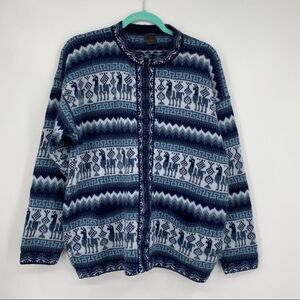 Los Incas Women's Alpaca Geometric Striped Llama Print Zipper Jacket